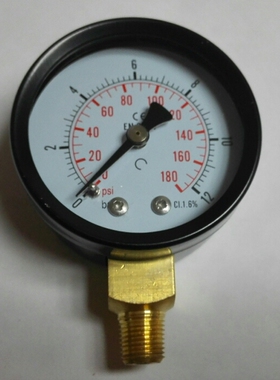 直径50MM 径向立安装 Y-50 12bar 180psi双刻度指示压力表