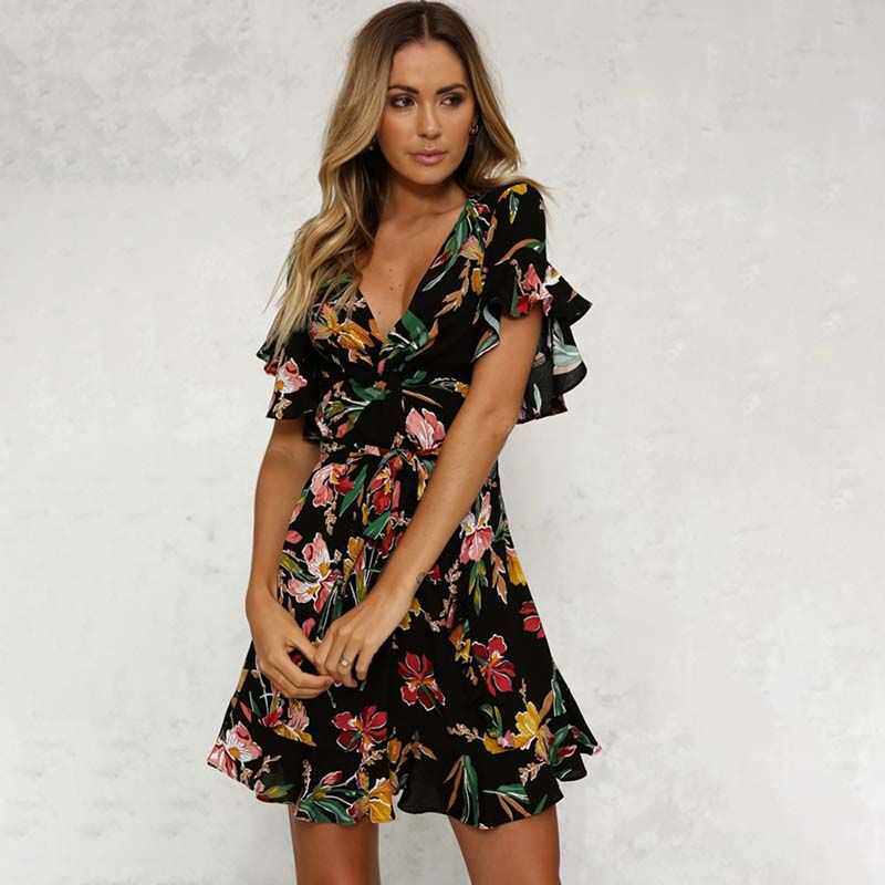 popular short skirt fashion trumpet sleeve Printed Dress 裙