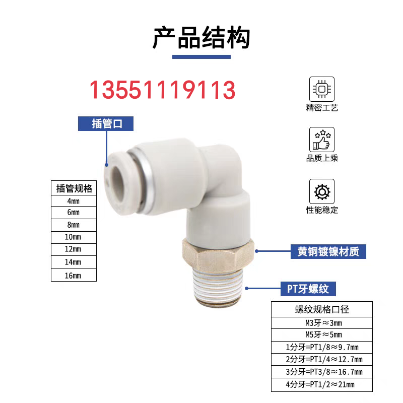 原装亚德客气动接头管快