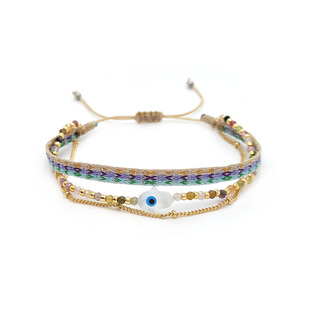 棉涤织带Hamsa法蒂玛之手手链 米珠恶魔之眼Evileye叠戴手绳手饰