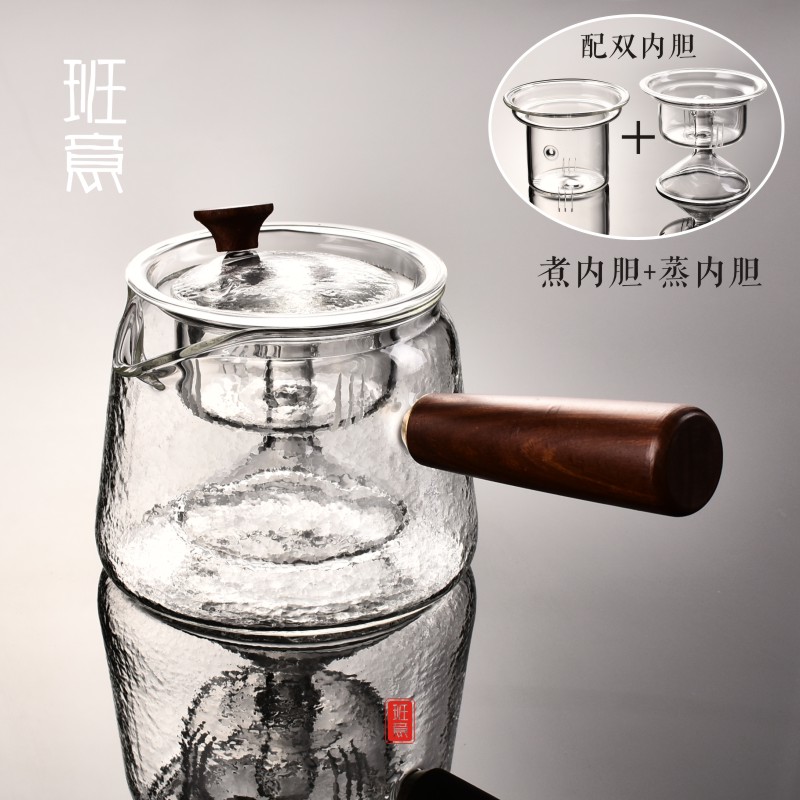 班意木把蒸汽烧水壶泡茶专用煮茶器电陶炉煮黑茶玻璃蒸煮两用茶壶
