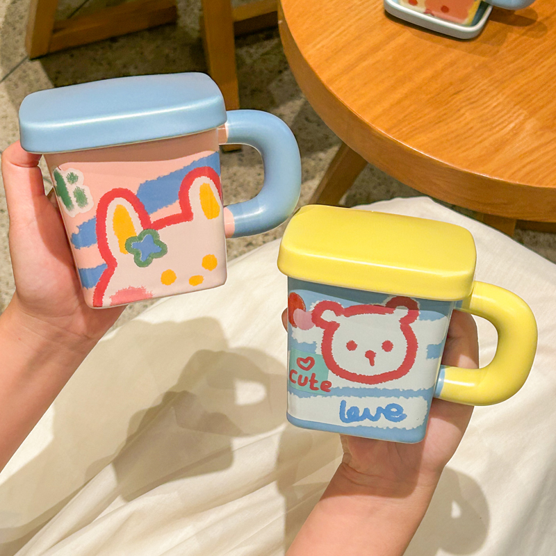 马克杯女生带盖勺高颜值