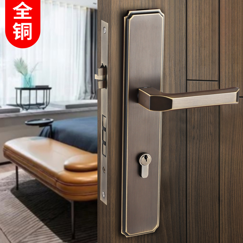 全铜卧室门锁内新中式房