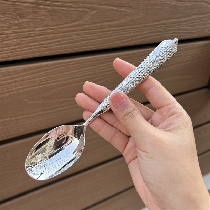 【孔雀尾】304不锈钢勺子家用吃饭勺汤匙调羹长柄勺圆头勺汤勺