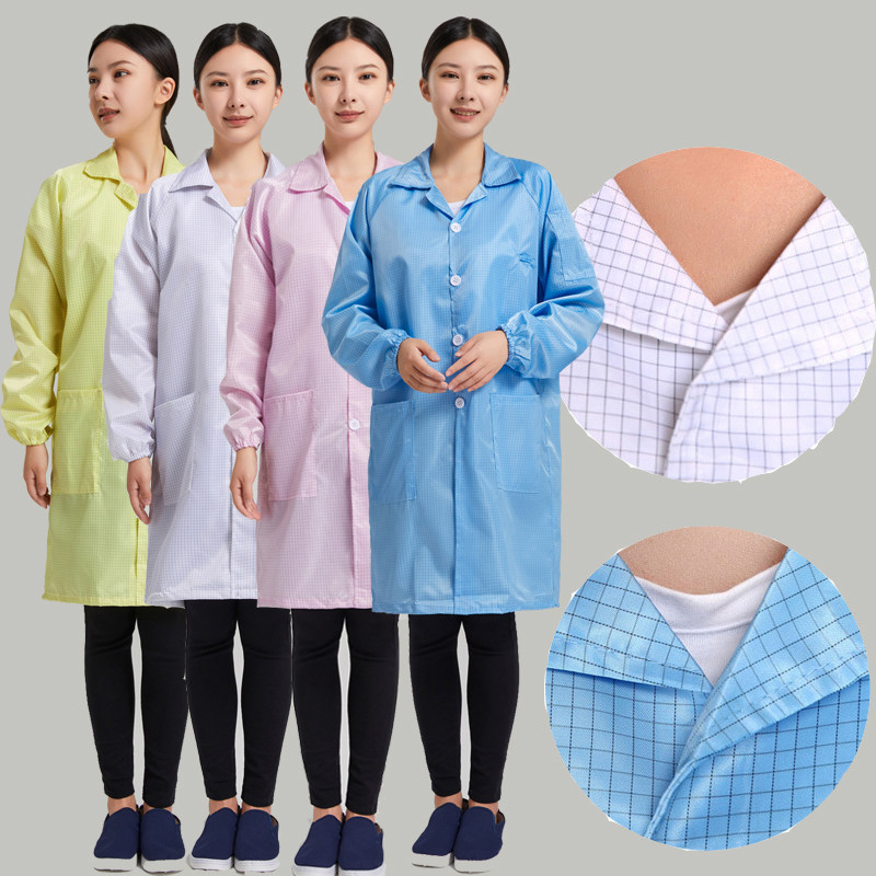 防静电网格大褂富士康防尘工衣防护格子食品静电衣大褂无尘工作服