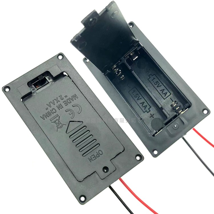 5号2节嵌入式电池盒二节带粗线带盖带开关3V电池座2*AA翻盖电池盒