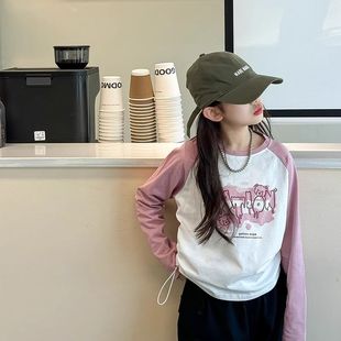 中大童宽松休闲洋气打底上衣百搭潮 卡通2025新款 女童长袖 T恤春季