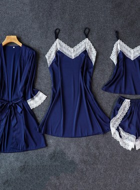 2021 plus size sexy lace women's long-sleeved pajamas