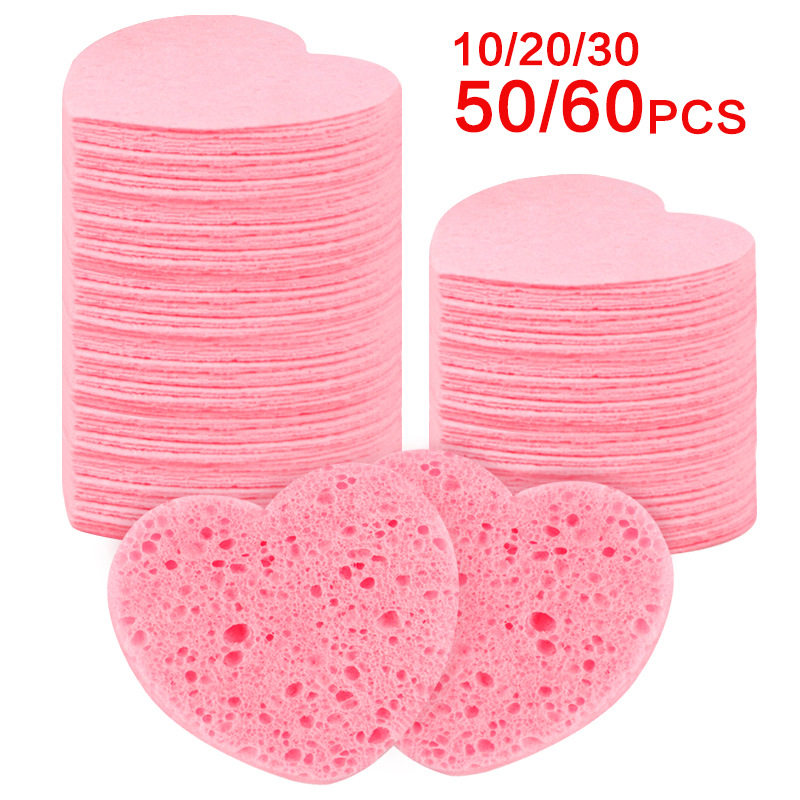 洗脸海绵洁面扑清洁木浆棉洗脸扑卸妆一次性多色心形压缩洗脸