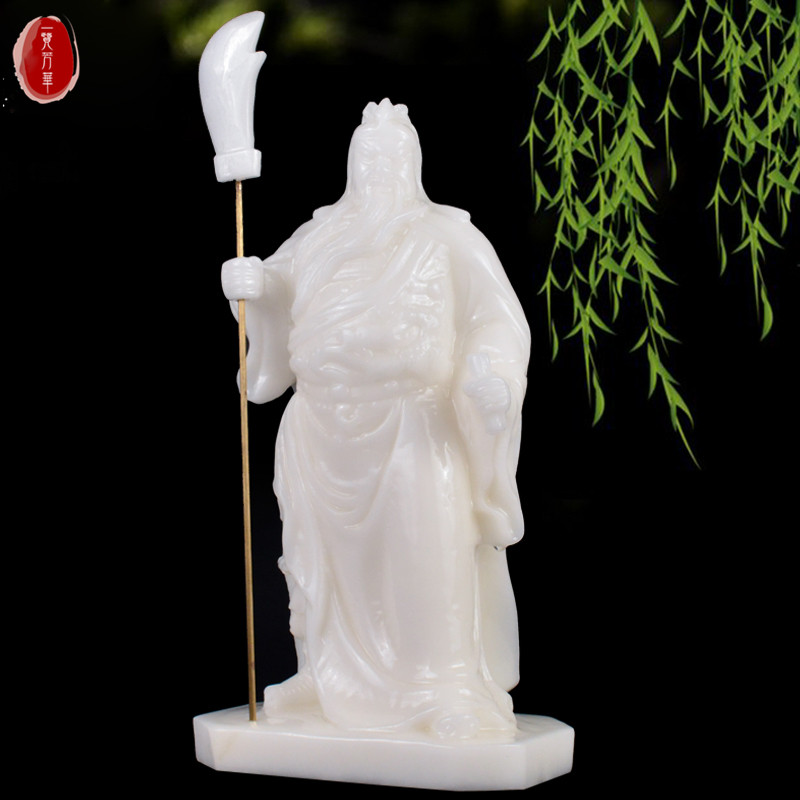 天然汉白玉招财摆件关公