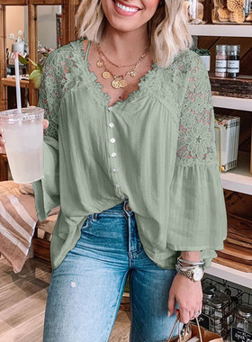 S-2XL fashion women blouse 2023 summer lady lace shirt tops