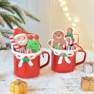 Swanlace 软陶小杯子雪人圣诞节装饰品摆件姜饼人圣诞树挂饰挂件