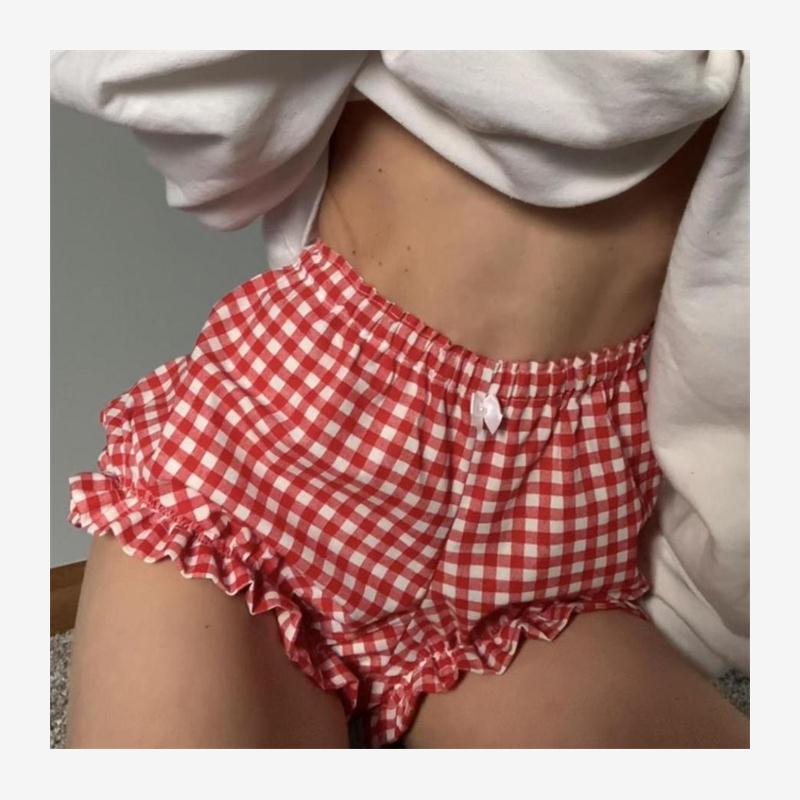 欧美家居外穿性感小蝴蝶结格子短裤热裤女 Sexy Hot Shorts Women