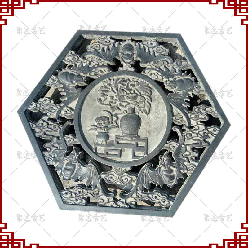 青石仿古方形石窗围墙石头窗户浮雕竹子梅花花窗古建筑艺术装饰