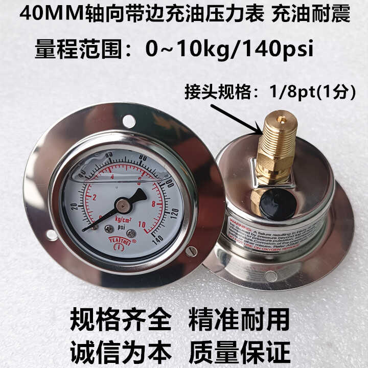 背式带边充油压力表可测