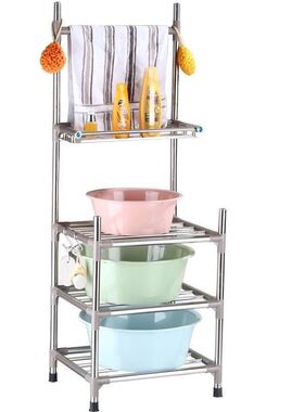 【加粗钢管】加厚不锈钢收纳架厨房置物架锅架储物架脸盆架洗漱架