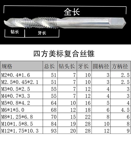 硬质合金钻攻一体丝攻 复合丝锥 钨钢丝锥M2M2.5M3M4M5M6M8M1