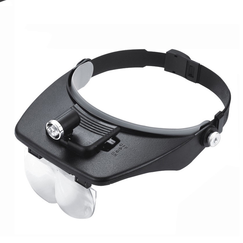 带灯照明头戴式头盔式4块镜片可调节倍数读报看书工作放大镜81001