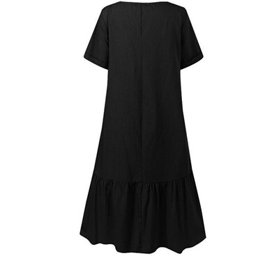 Cotton Linen Ruffle Dress Ladies All-match Long Dresses 2021