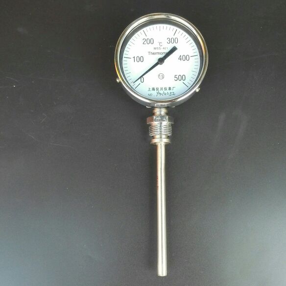 双金属温度计 WSS-411 0-500℃ L=75-200mm M27x2 直径100mm 杆10