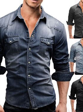 男牛仔衬衫 Jeans shirt desgin Men cowboy cotton denim Shirts