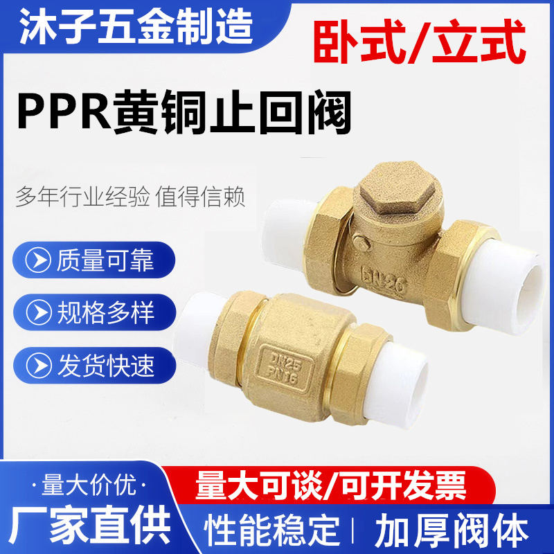铜止回阀PPR铜卧立式双活接单向阀逆止自来水管表4/6分DN20/25/32
