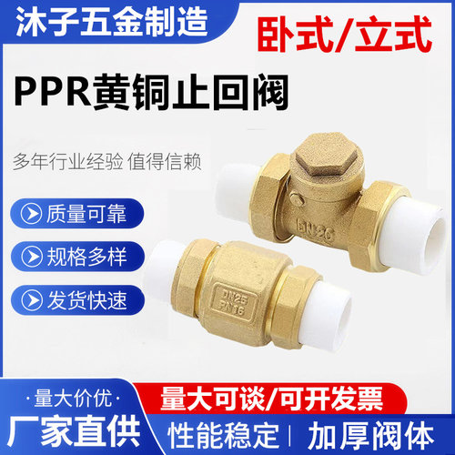 铜止回阀PPR铜卧立式双活接单向阀逆止自来水管表4/6分DN20/25/32