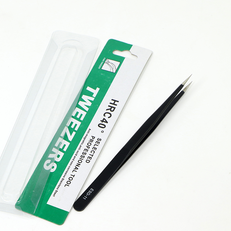 加厚黑色防静电镊子细尖