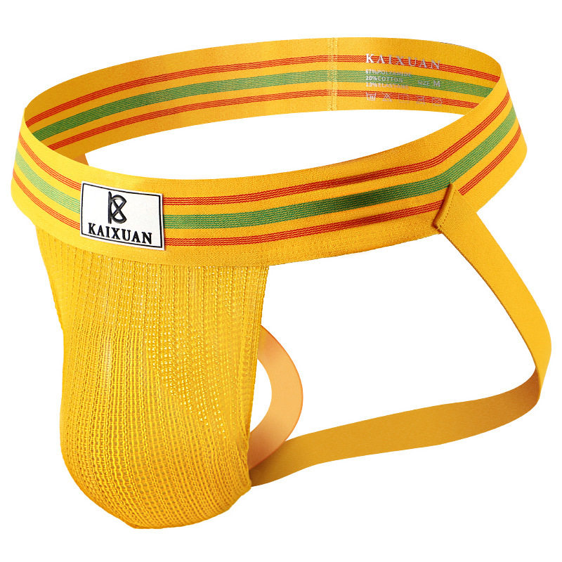 u凸男士内裤性感双丁丁裤提臀后空大囊袋壮熊内裤同志内裤彩虹