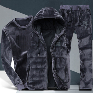 潮牌金丝绒套装男士加绒加厚冬季2025新款运动时尚休闲马甲三件套