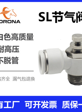 气动白色节流阀气缸气管接头调节阀SL4 6 8 10 12 16MM螺纹5 3 4