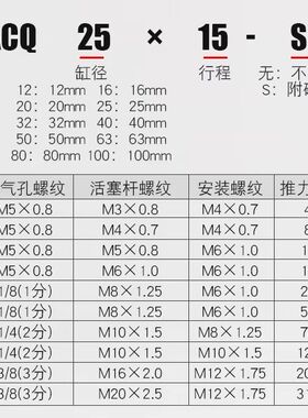 气缸小型气动大推力薄型ACQ50X10X15X20X30X40X50X60/75X80X100SB