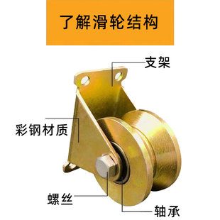 V型支架轨道滑轮UH型角铁钢丝绳导轨槽轮轴承重型导向彩钢定滑轮