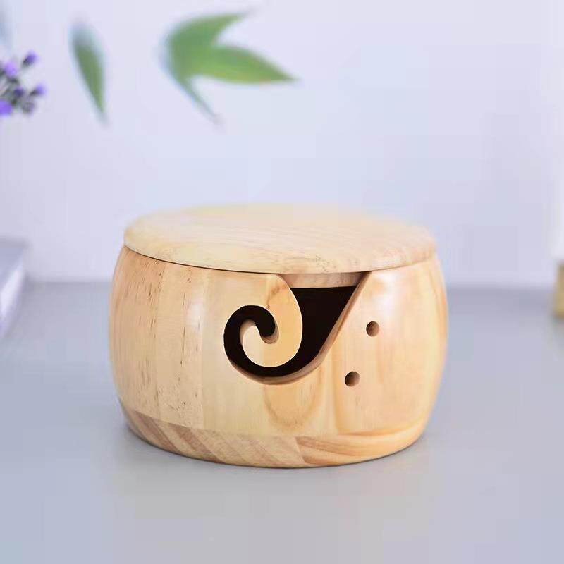 양모 그릇 양모 수납 그릇 방진 그릇 손으로 짠 원목 실 수납 상자 탁상용 뚜껑 수납 상자