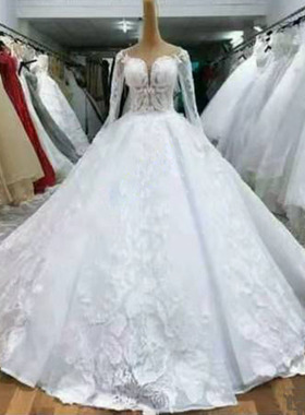 外贸定制水溶蕾丝欧根纱礼服婚礼大摆Customizing wedding dress