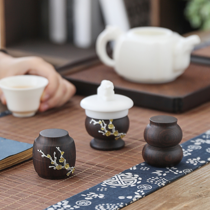镶锡黑檀实木盖置功夫茶