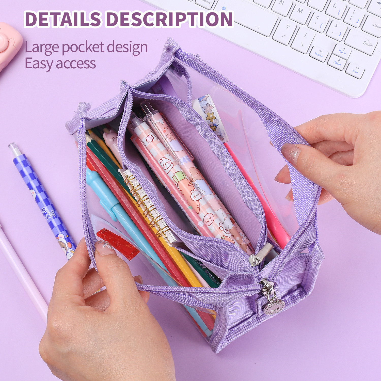 热销糖果色文具袋双层透