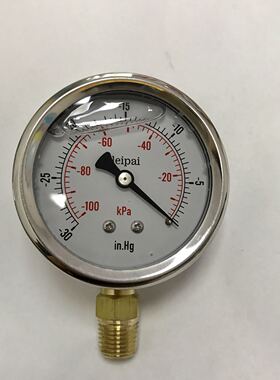 leipai 真空表 耐震型 -100KPA-0 -30in.hg 表盘68mm 螺纹NPT1/4