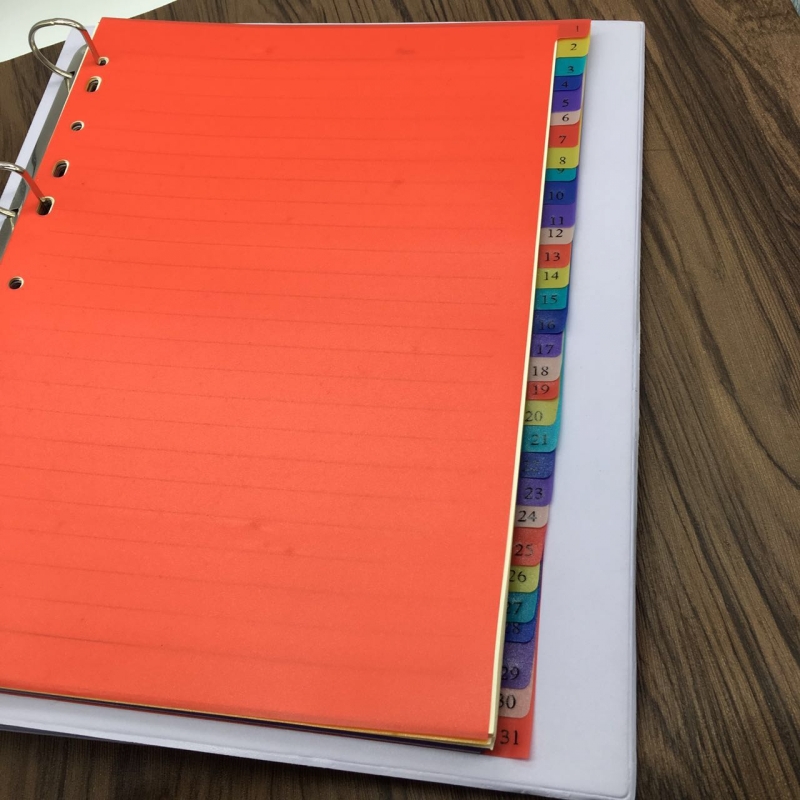 塑料分类纸彩色a4隔页纸11孔活页纸pp分类卡纸31页档案索引纸标签