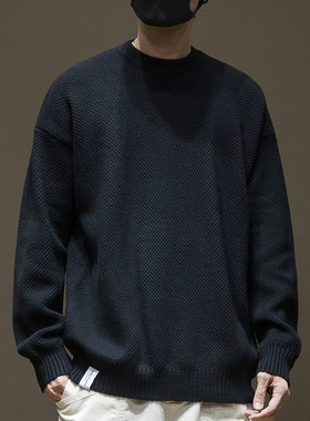 希越黑色毛衣男春秋款宽松大码加肥胖子慵懒风男士内搭针织衫男装