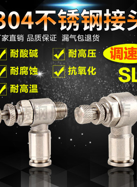 304不锈钢气动接头节流阀调速气动快插 SL6-01/8-02/10-02/12-03