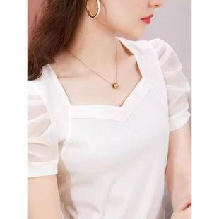 莫代尔短袖t恤女2023年夏季新款白色体恤宫廷风泡泡袖胖mm上衣女