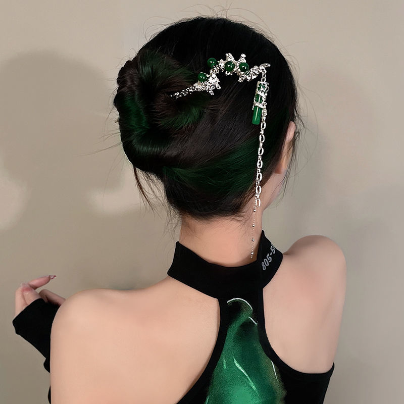 翡翠簪子熔岩绿色玉石发