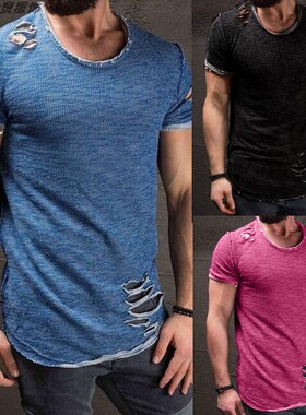 t shirt men tshirts for men summer tops 破洞t恤男 短袖乞丐