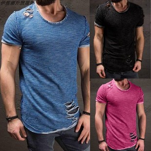 t shirt men tshirts for men summer tops 破洞t恤男 短袖乞丐