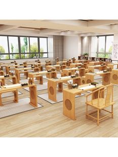 中式幼儿园国学桌实木书法桌子仿古学生培训班课桌椅围棋桌茶艺桌