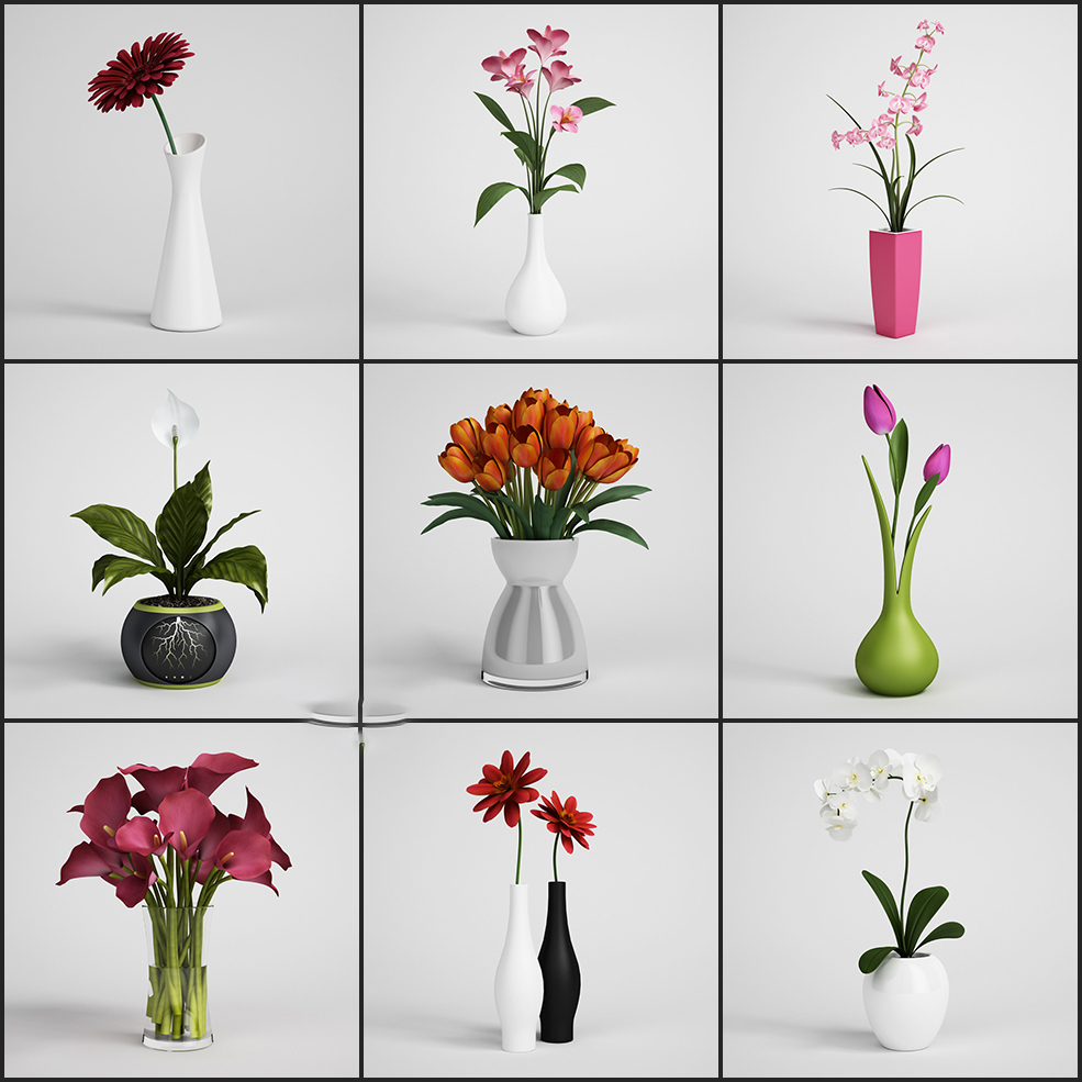 三维鲜花插花犀牛C4D模型百合郁金香菊花马蹄莲兰花玫瑰花3D素材