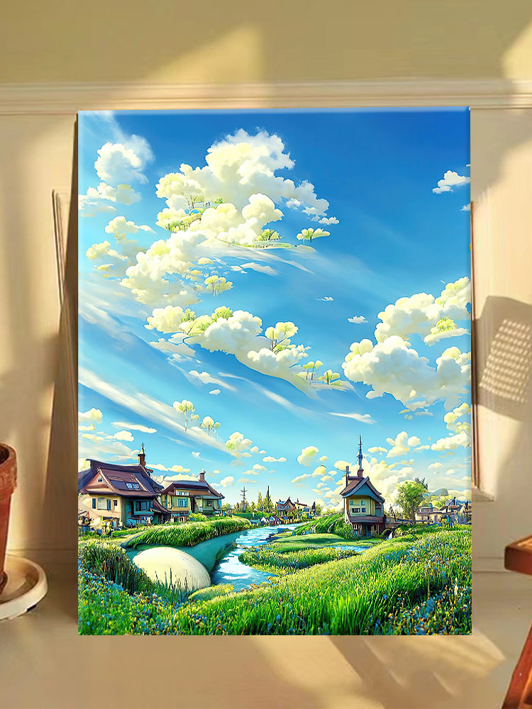 宫崎骏夏日风景卧室装饰画清新民宿宾馆挂画动漫儿童房客厅壁画