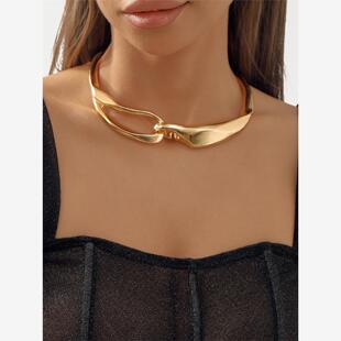 fashion Gold necklace欧美夸张金属立体环扣项链嘻哈个性颈链女