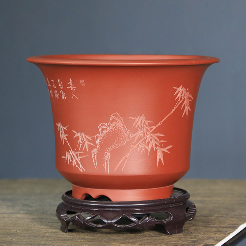 大红袍紫砂花盆兰口径景